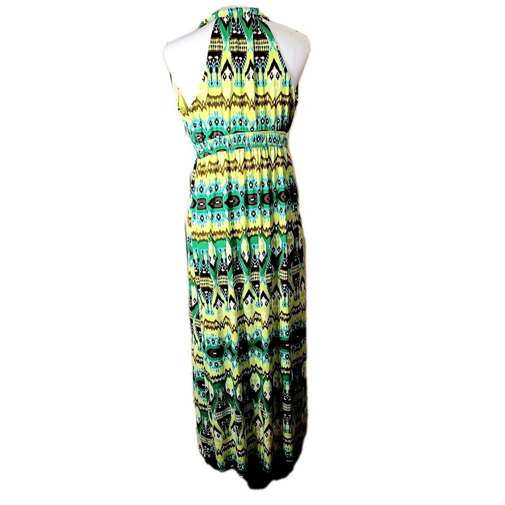 Glamor Green Tropical Print Resort Wear Maxi Dress Women's 16 - Picture 3 of 7